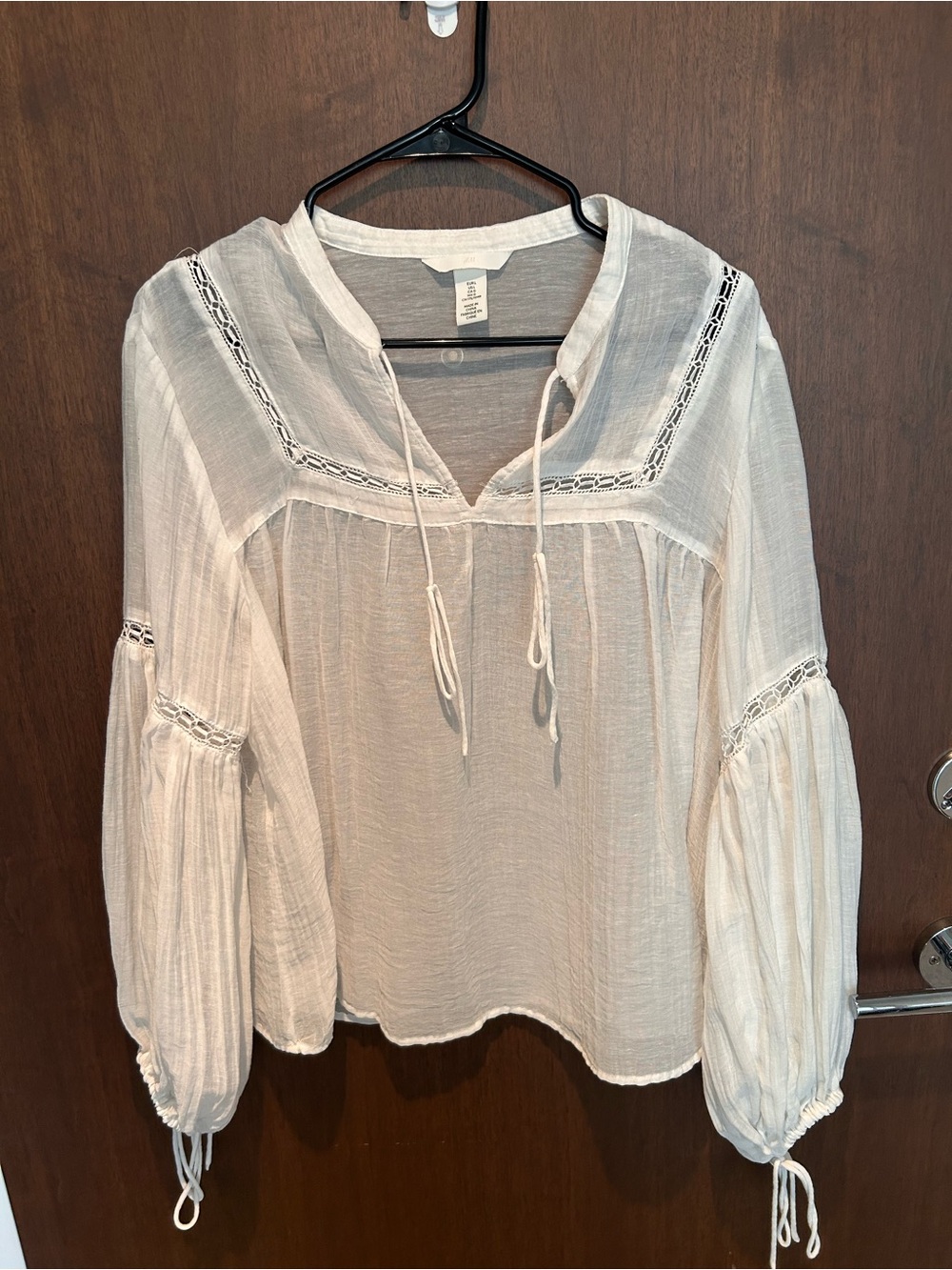Lightweight White Peasant Blouse with Lace Trim